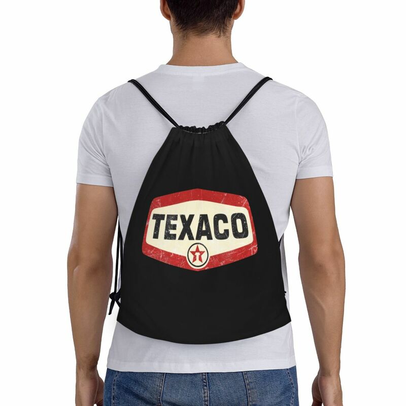 Mochila com cordão para mulheres e homens, logotipo vintage Texaco, bolsa esportiva, mochila de compras