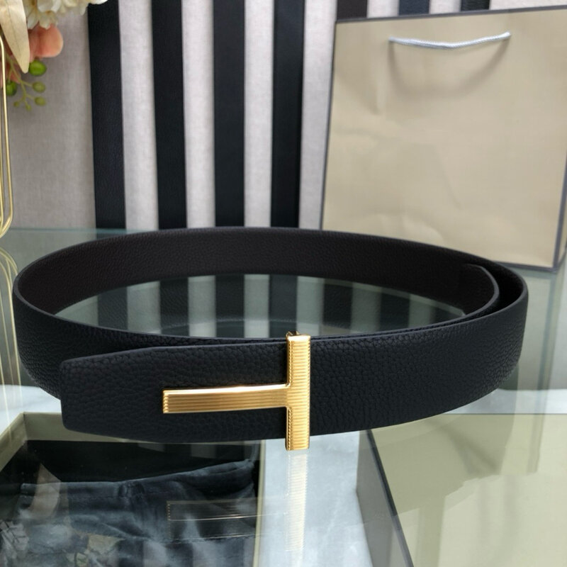 Cinturones de diseñador de alta calidad para hombres, correa de cintura negra de piel de vaca Formal, letra en T, lujo famoso, cuero genuino, 3,8 cm