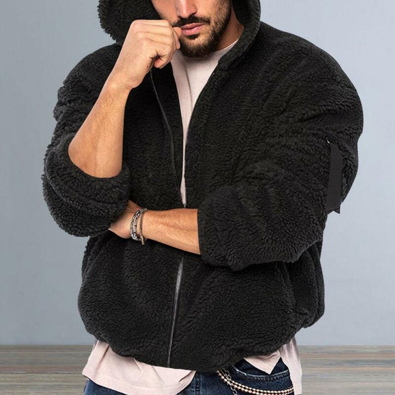 Мужская куртка с плюшевым капюшоном, модное мужское пушистое пальто с капюшоном, утепленная флисовая куртка для зимы, Теплая мужская куртка на молнии