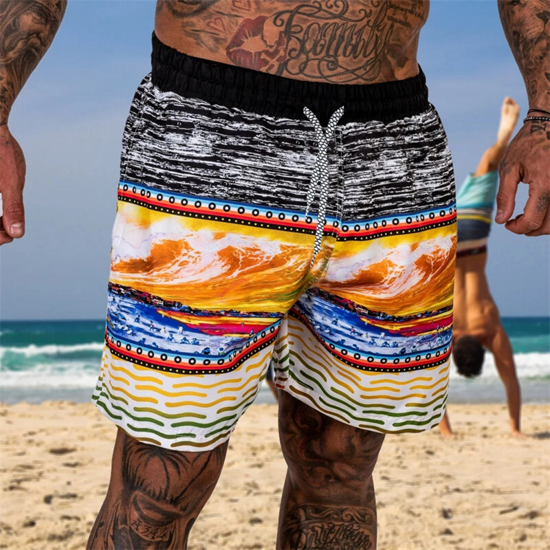男性用の新しい夏のビーチショーツ,3Dプリント,カジュアルなストレートチューブ,伸縮性のあるマイクロ水泳パンツ,クール