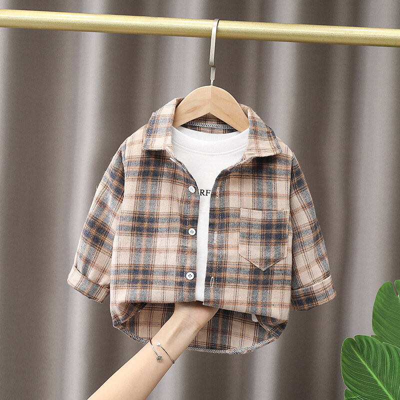 IENENS koszula dziecięca odzież wiosna cienka bluzka odzież niemowlę chłopiec Plaid Cotton topy 1 2 3 4 lata koszula dziecięca z długimi rękawami