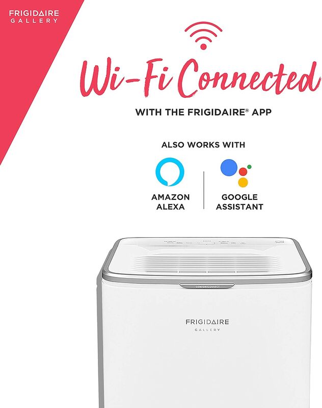 Frigidaire FGAC5044W1 Dehumidifier, High Humidity 50 Pint Capacity, Wi-Fi Connected,Built-In Air Ionizer, Easy-to-Clean Washable