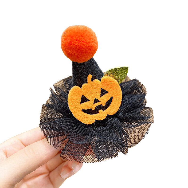 Aksesori rambut lucu Halloween anak-anak topi penyihir anak perempuan klip rambut dasi kupu-kupu labu hiasan kepala alat peraga pesta teror