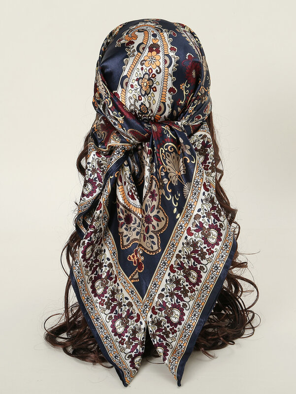 Bufanda cuadrada con patrón de anacardo de seda de imitación, chal de moda, 90cm, nuevo estilo