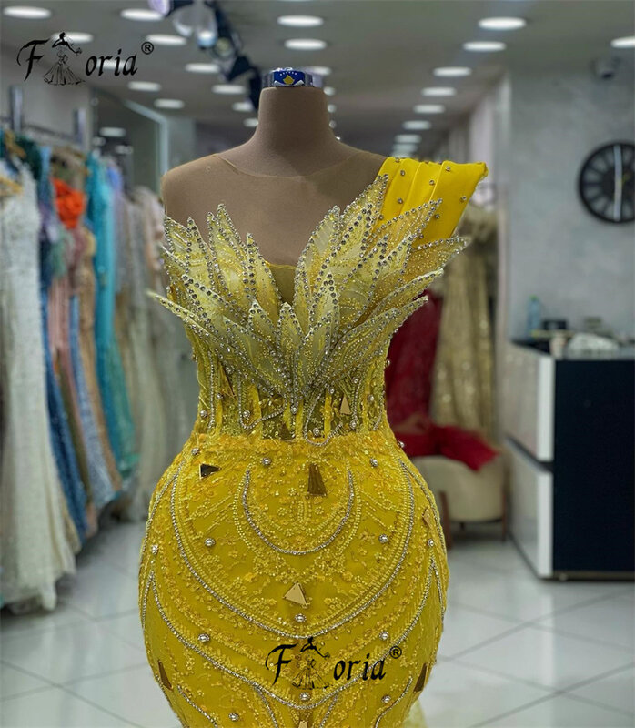 화려한 두바이 크리스탈 인어 이브닝 드레스, 비즈 3D 아플리케, 아랍어 무도회 드레스, 패션 파티 가운, 2023