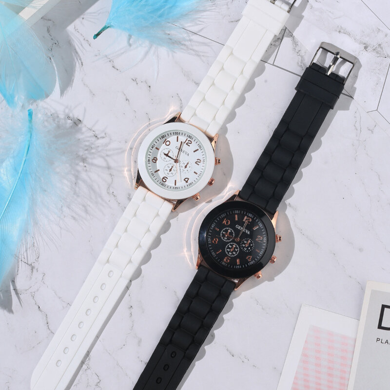 Relógio de pulso quartzo de silicone cristal feminino, relógios casuais femininos, estudantes, relógios casal, elegante