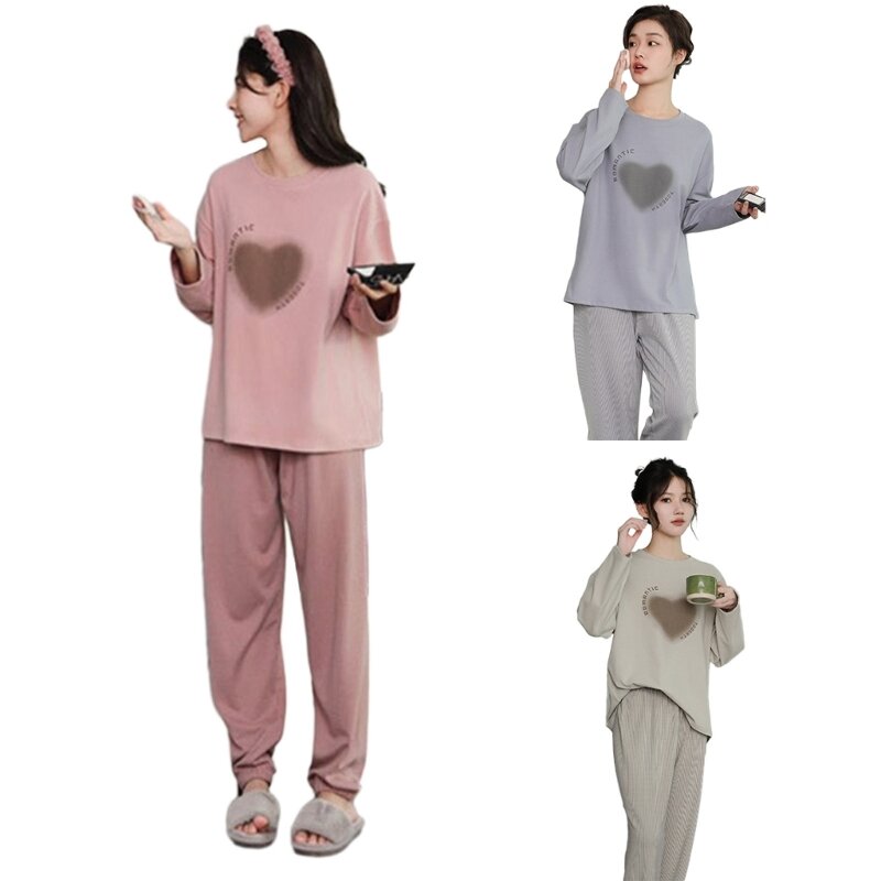 Conjunto pijama para mujer, ropa dormir estampada manga larga, conjuntos pijama para salón, envío directo