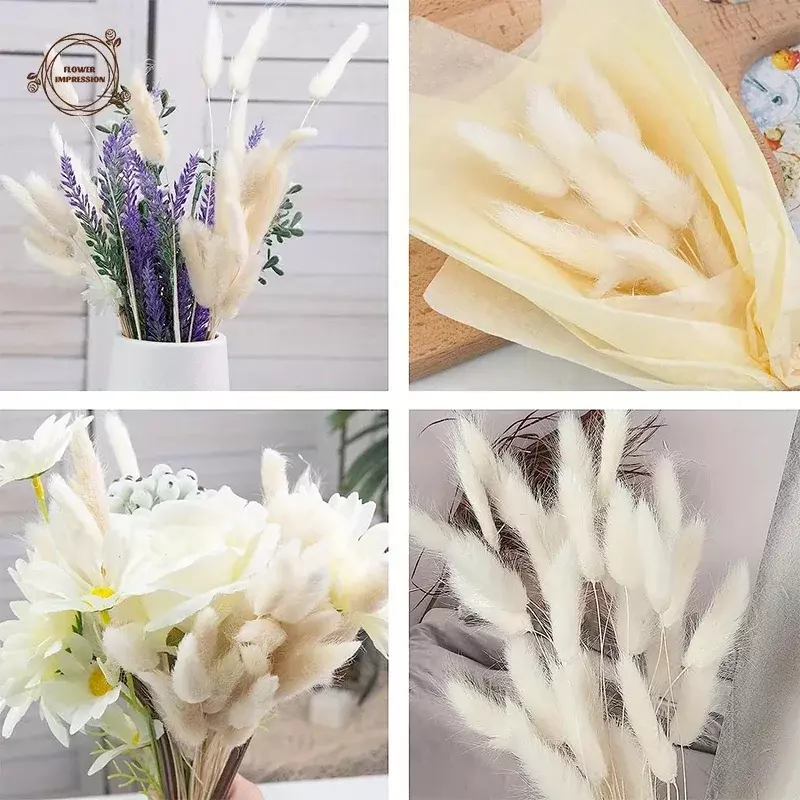 60pcs Dried Flowers Rabbit Bunny Tails Grass Mix Bouquets Wedding Party Decoration Natural Fluffy Lagurus Ovatus Boho Home Decor