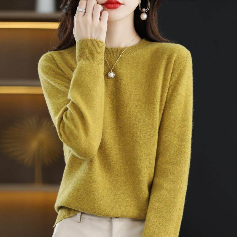 100% wełniany sweter kaszmirowy damski luźny z dzianiny w stylu casual pulower z okrągłym dekoltem 2022 nowy wysokiej jakości sweter jesienno-zimowy