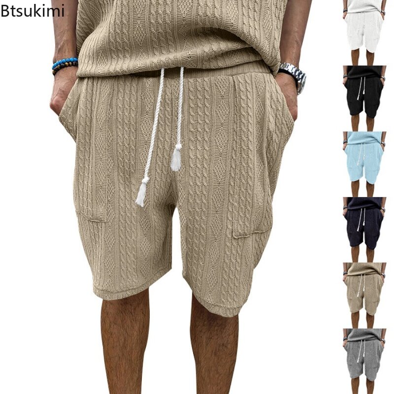 Calção Jacquard de algodão reto masculino, calça solta de praia fitness, moda casual, alta qualidade, verão, novo
