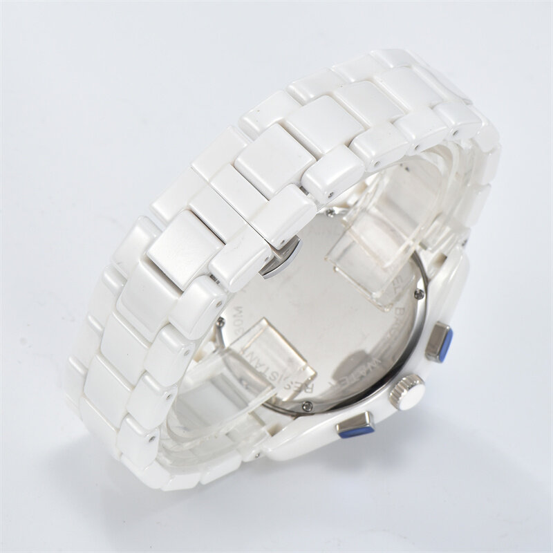 Jam tangan keramik pria wanita, arloji Quartz tiga panggilan desain sederhana modis
