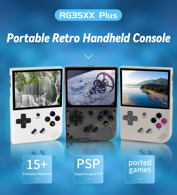 Anbernic rg35xx plusハンドヘルドゲームコンソール、レトロポータブルビデオゲームコンソール、プレーヤーギフト、3.5 "リップスクリーン、HDMI出力ストリーミング