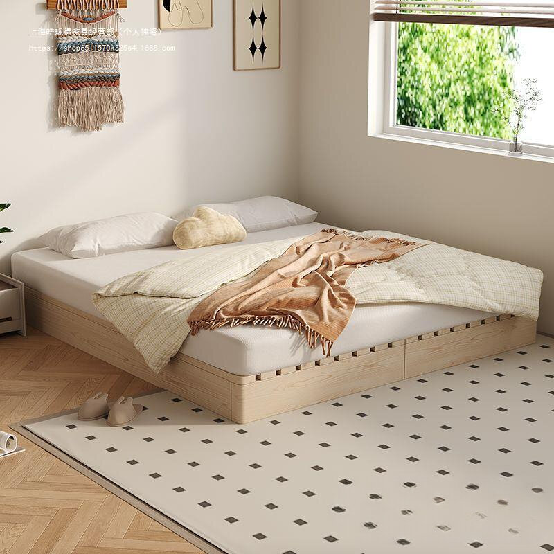 Tatami floor low bed, Japanese style bed frame, moisture-proof frame, all solid wood flooring, rental house bed frame, floor to