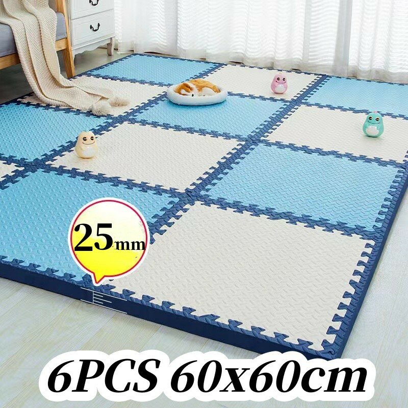 Soft Play Mat para Bebês, Baby Game Carpet, Puzzle Foot Mat, Tatame Floor, 60x60cm, Grosso, 2.5cm, 6Pcs