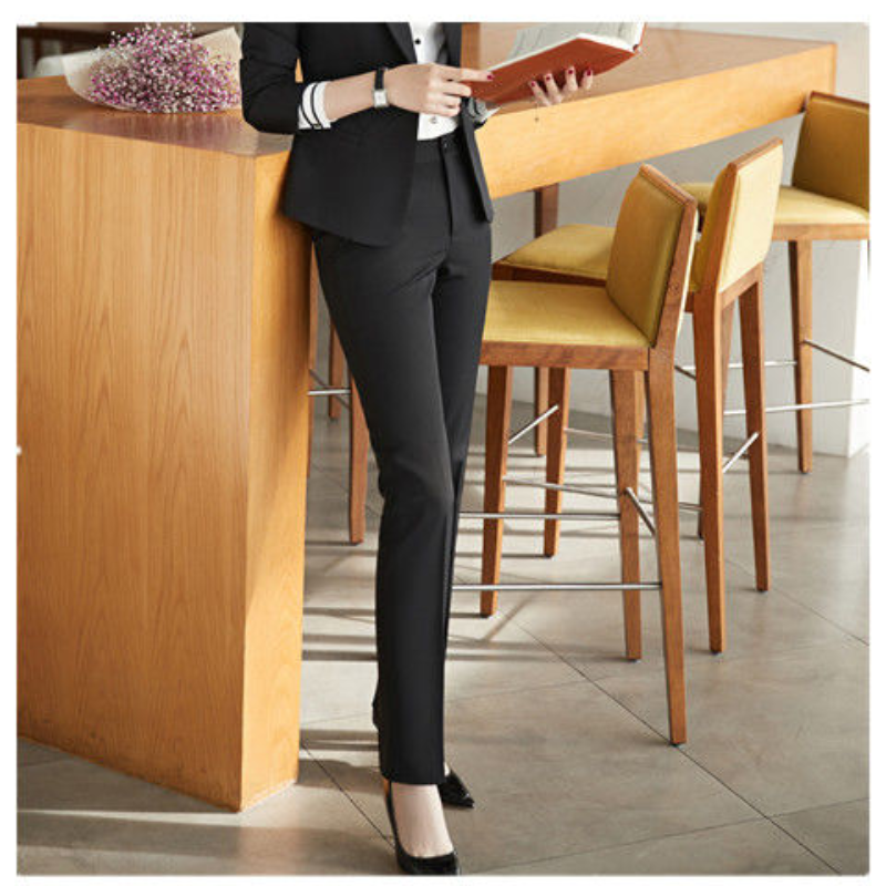 YASUGUOJI ชุดกางเกงผู้หญิงสูงเอวสำนักงาน Ladie แฟชั่นอย่างเป็นทางการ Tailored กางเกงหญิงสบายๆตรงกางเกง