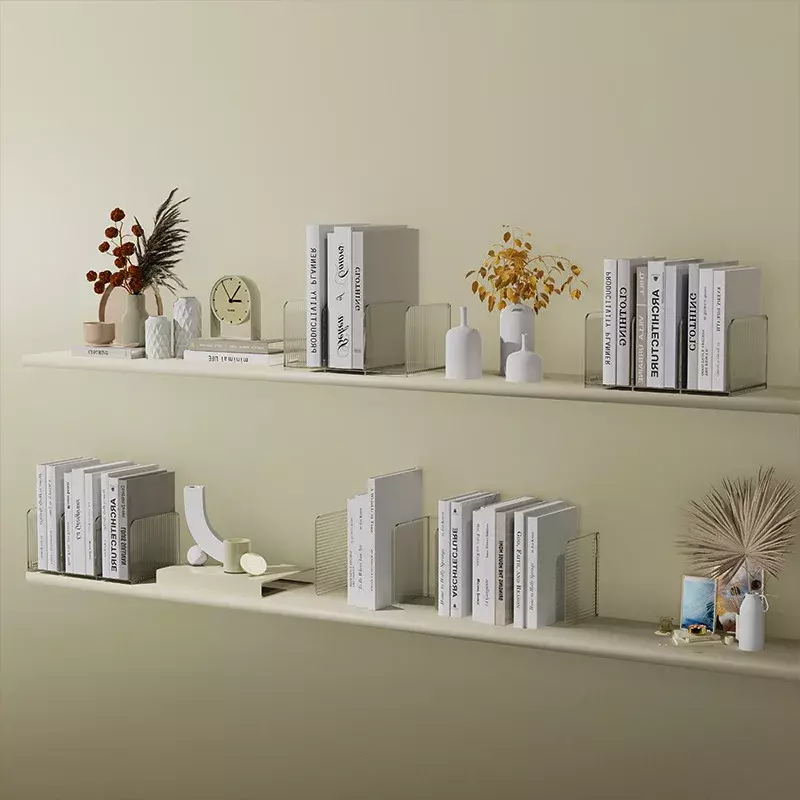 Transparente Bookends Stand para Desktop, Rack de armazenamento decorativo, Bookend livro titular, papelaria escola