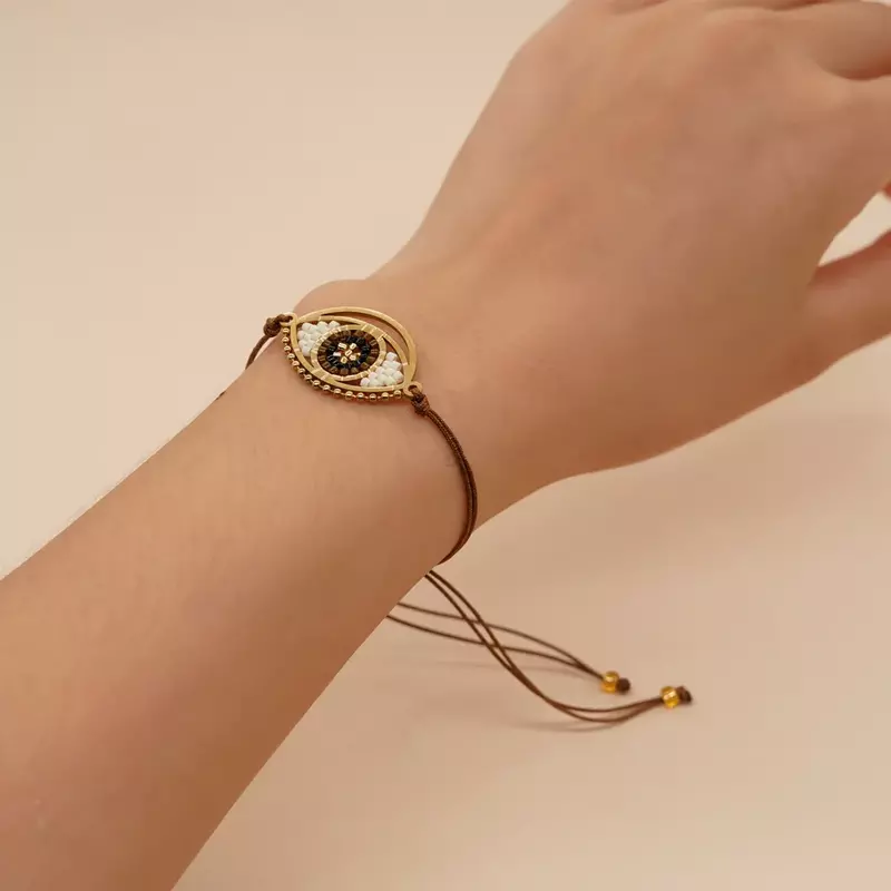 Perlen armband Herz-förmigen motiv Die Teufel Auge Hand stricken Vintage Trendy Minimalistischen Böhmischen Einstellbare Reis perle armband