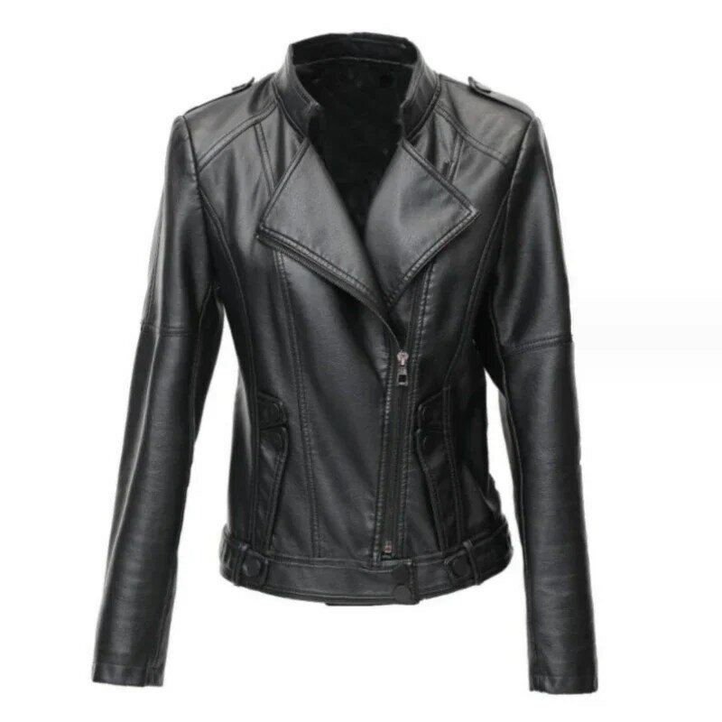 Nuova giacca in pelle da donna primavera 2023 Cool Fashion Moto e Biker Style capispalla colletto alla coreana cappotto corto in pelle PU