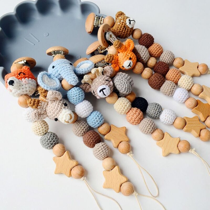 Jouets de dentition anti-chute pour bébé avec sac de rangement, clips de sucette, porte-sucette, animal de dessin animé