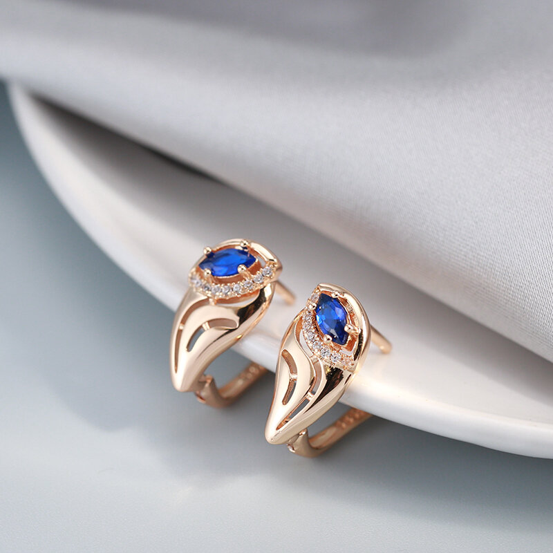SYOUJYO Blue Cubic Zircon English Earrings For Women 585 Rose Golden  Luxury Party Wedding Fine Jewelry