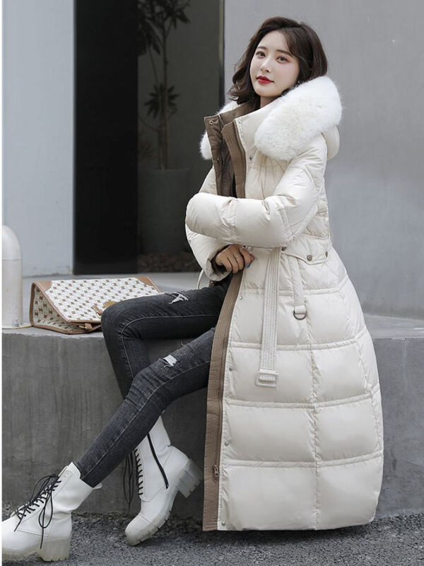 女性のカジュアルで快適なミッドレングスのジャケット,韓国の冬の暖かいジャケット,パッド入りの綿のフード付きジャケット