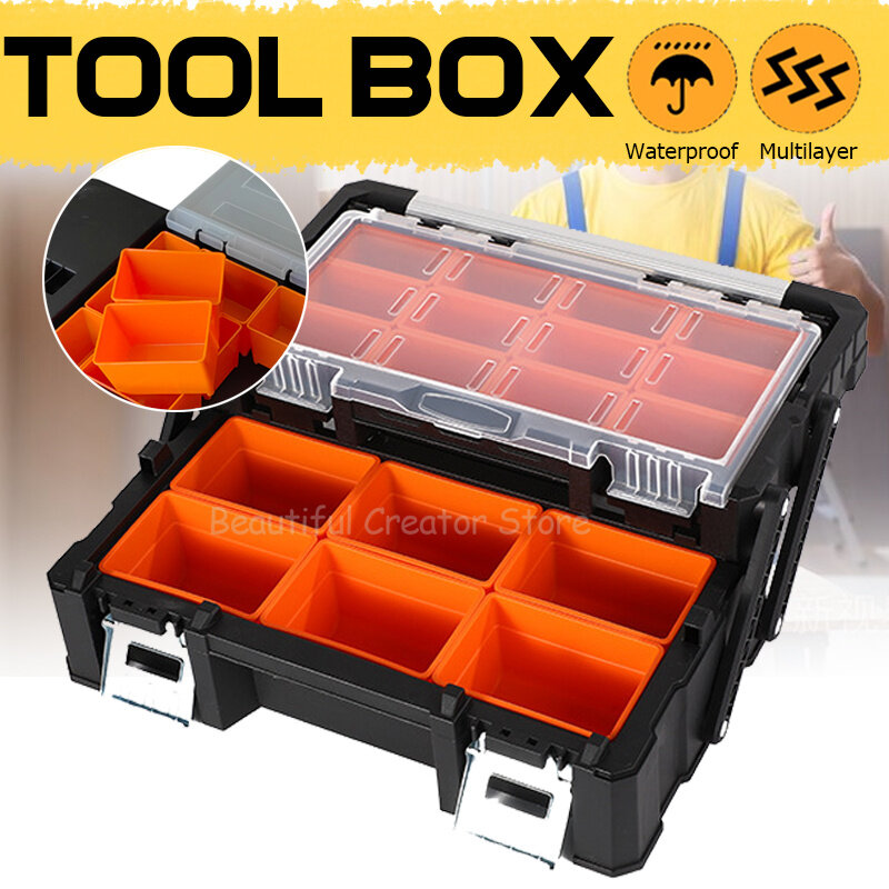Portable Parts Storage Box Hardware Screws Organizer Multi-grid Tool box Organizer Box Case Compartment Toolbox for Mechanics