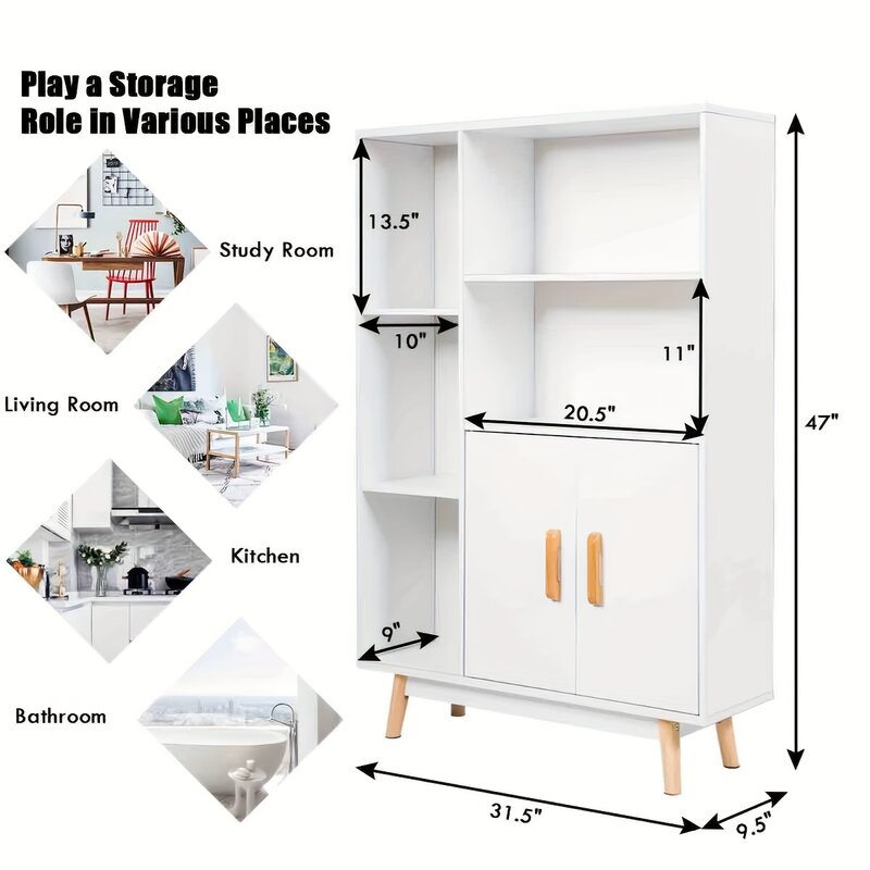 1pc Floor Storage Cabinet, Free Standing, Wooden Display, Bookcase, Side Decor Furniture