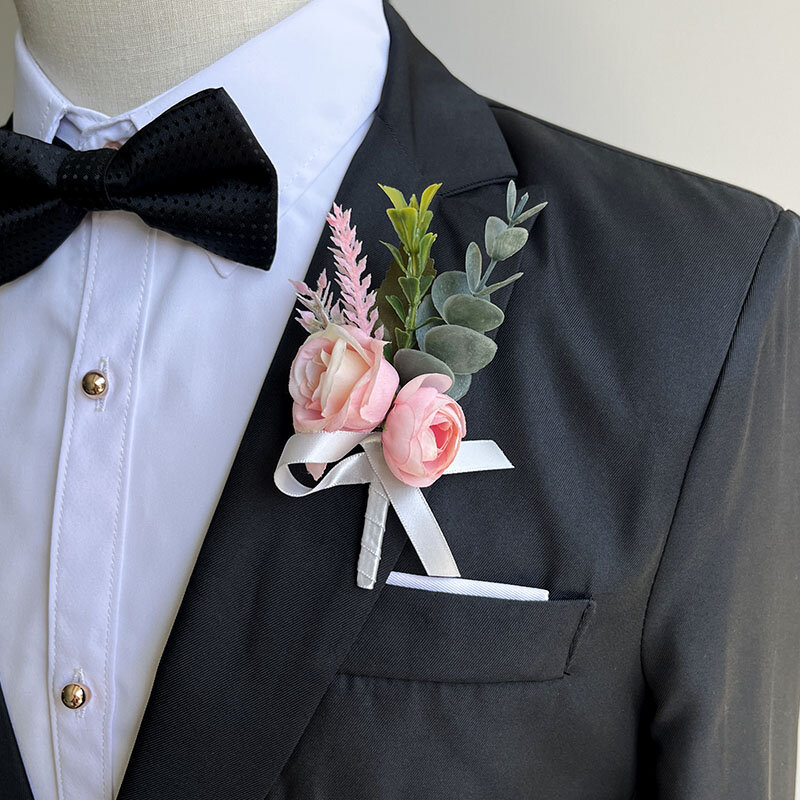 Розовая бутоньерка для жениха, свадебные аксессуары, булавка для корсажа, брошь, цветы, искусственные розы, булавка для жениха, цветок, украшение для выпускного вечера