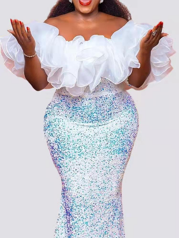 2023 afrikanische Kleider für Frauen Pailletten Hochzeit Dashiki Kleidung Trompete Meerjungfrau lange Maxi Kleid Robe afrikanische Weihnachts kleidung