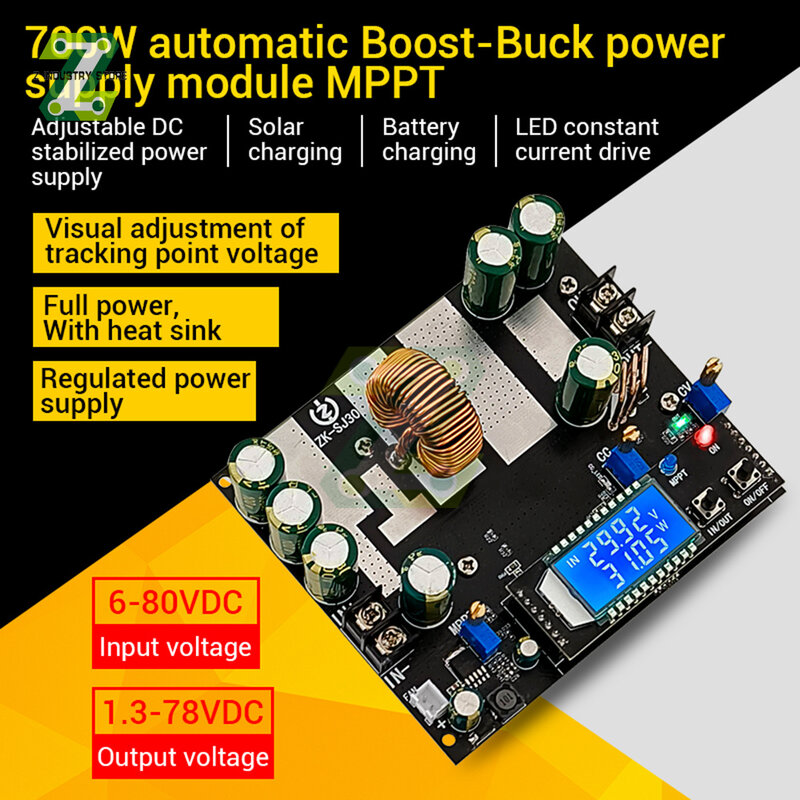 Módulo de energia Buck-Boost automático de alta potência, carregamento de bateria solar, proteção MPPT sobre energia, DC6-80V to DC1.3-78V 700W