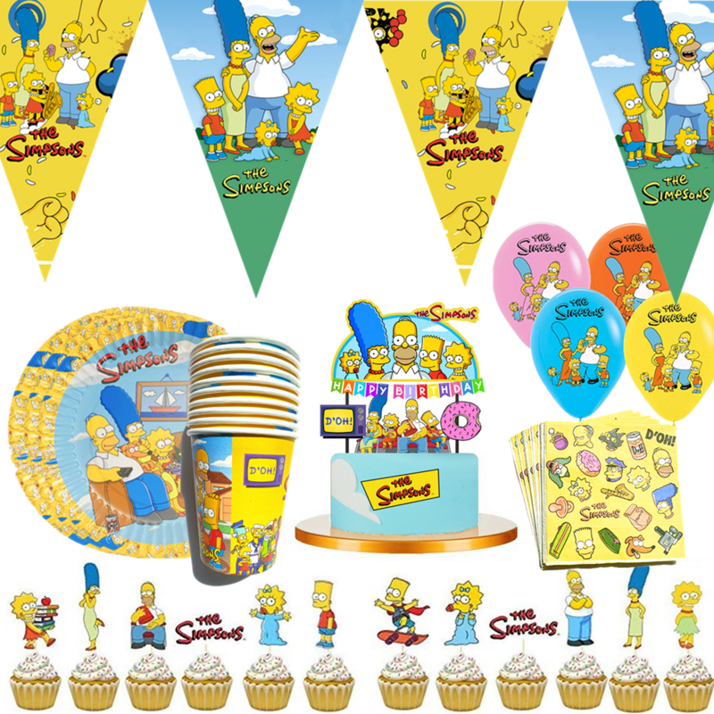 Fournitures de fête Simpsons décorations anniversaire enfants vaisselle jetable nappe tasses assiette fête thème faveurs garçon ensemble