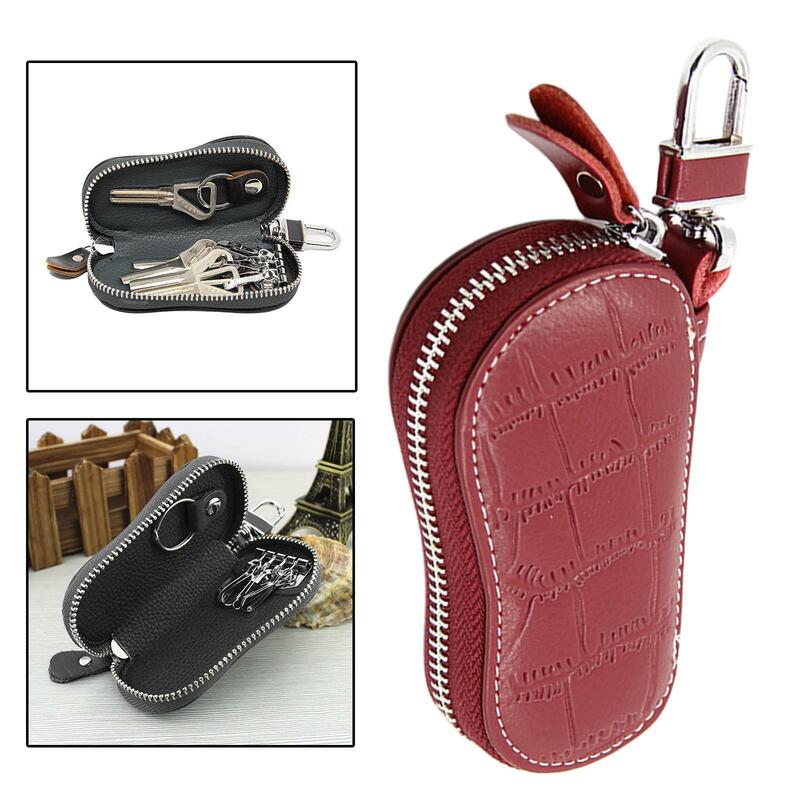 Cowhide Leather Men Business Car Key Chain Zipper Case Cowhide Covers Key Holder