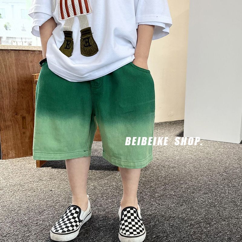 Джинсовые шорты с градиентом для мальчиков, тонкие красивые летние детские свободные шорты в стиле хип-хоп