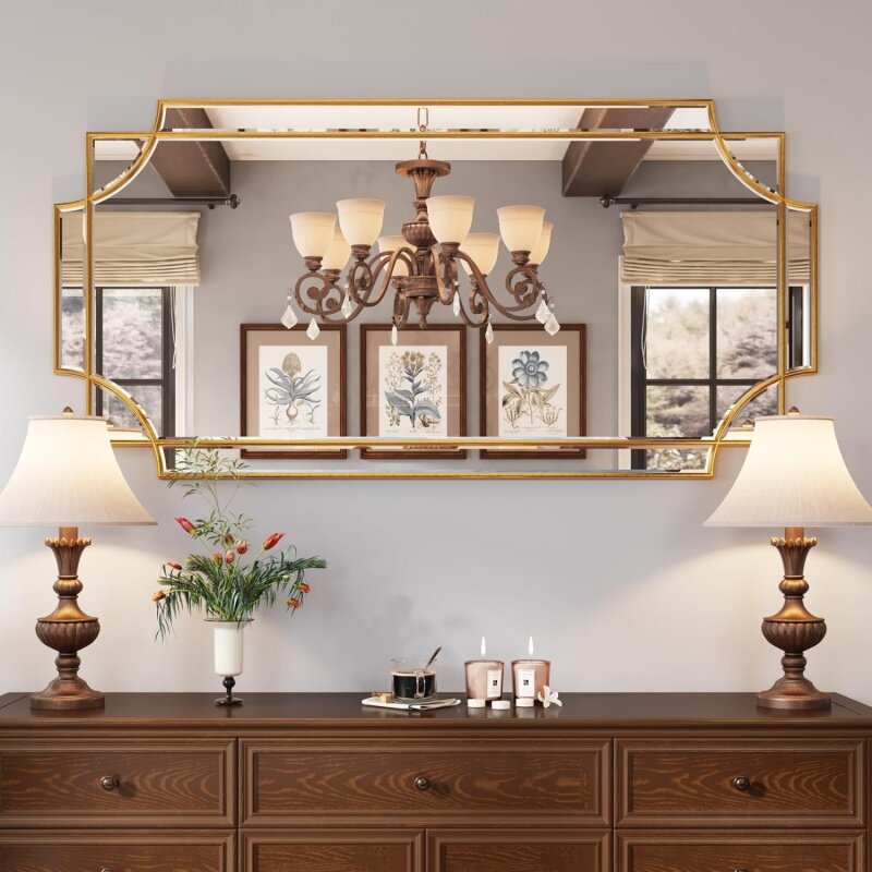 Kelly Miller-Grand miroir doré pour mur, décoration d'art traditionnel biseautée pleine longueur H, 24 po x 48 po