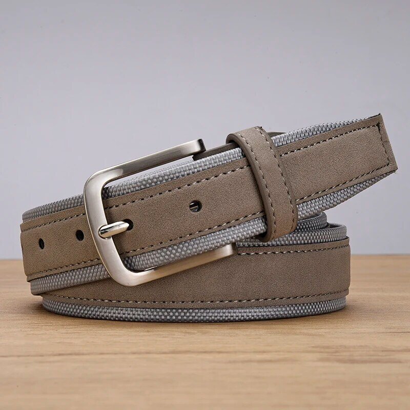 Cinturón de cuero de gamuza de tela Oxford para hombre, hebilla de lujo de cuero genuino de alta calidad, 3,5 cm y 3,8 cm de ancho