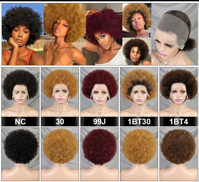 Chocolate Brown Afro Kinky Curly Human Hair Wigs 13x4 Transparent Full Lace Frontal Bob Wigs for Women 100% Human Hair Short Wig