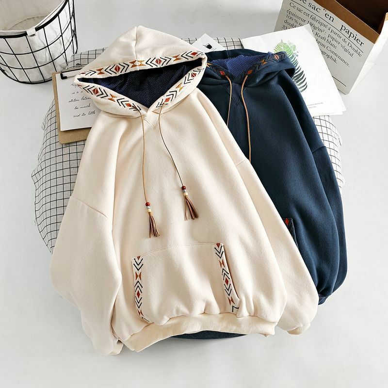 Hoodies Baggy Cute Loose Plain Hooded Tops Kawaii Sweatshirts for Women Cotton Novelty Warm Thick Designer New In Female Clothes