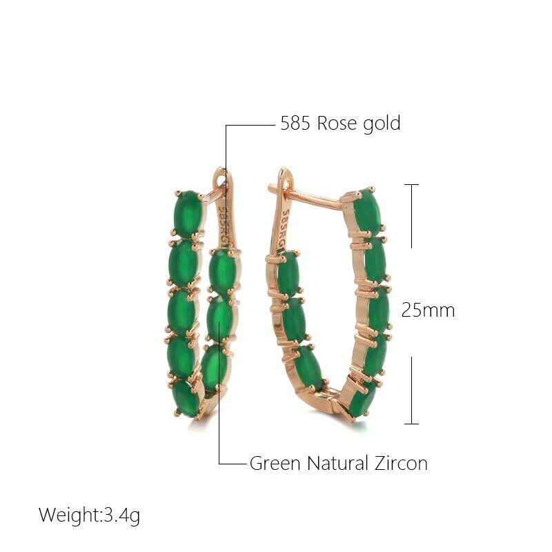 SYOUJYO Full Green Natural Zircon Long Women's Earring 585 Rose Gold Color Vintage Bride Wedding Jewelry Luxury Design Best Gift