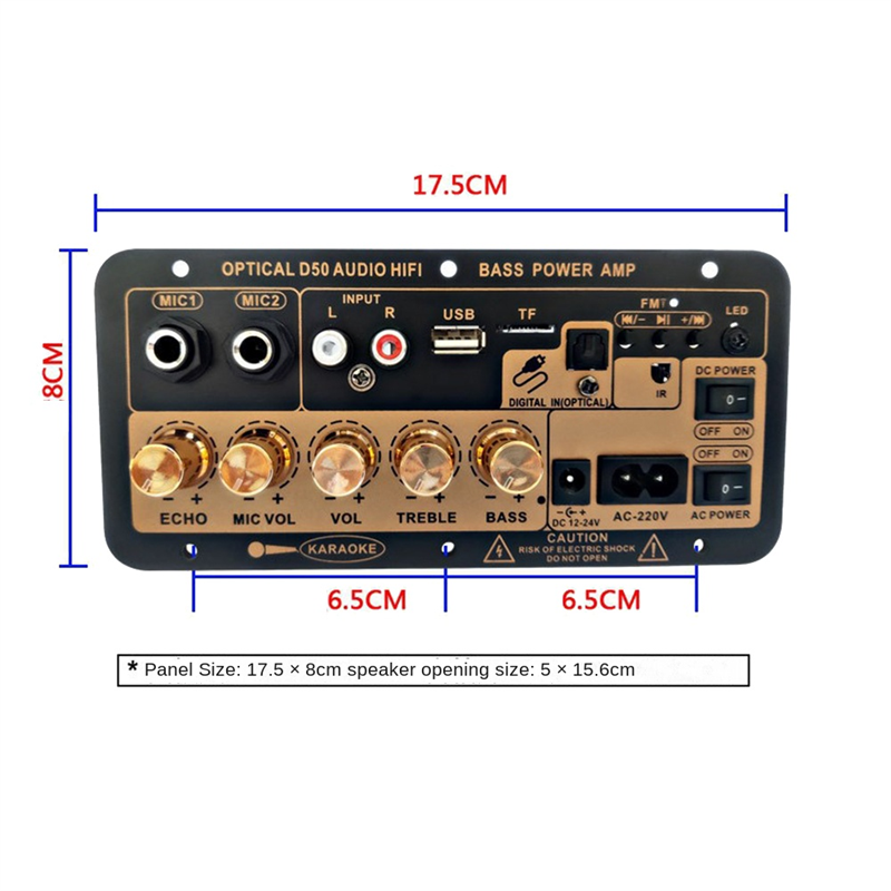 Placa de amplificador D50 com áudio óptico, bluetooth, usb, rádio fm, tf player, subwoofer para casa e carro, nós plug