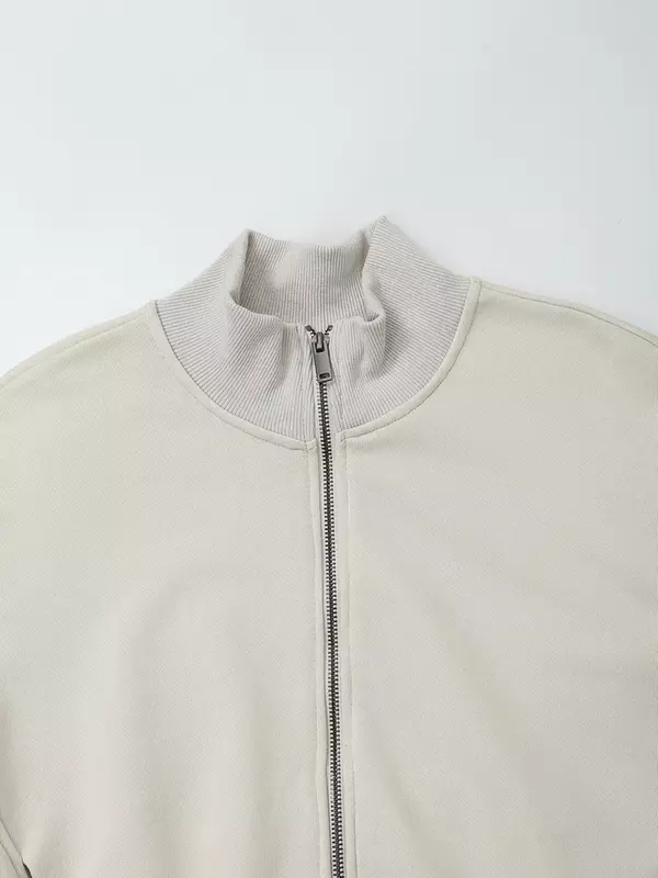 Sudadera corta informal con bolsillo lateral para mujer, abrigo Vintage de manga larga con cremallera, Top único, 2024