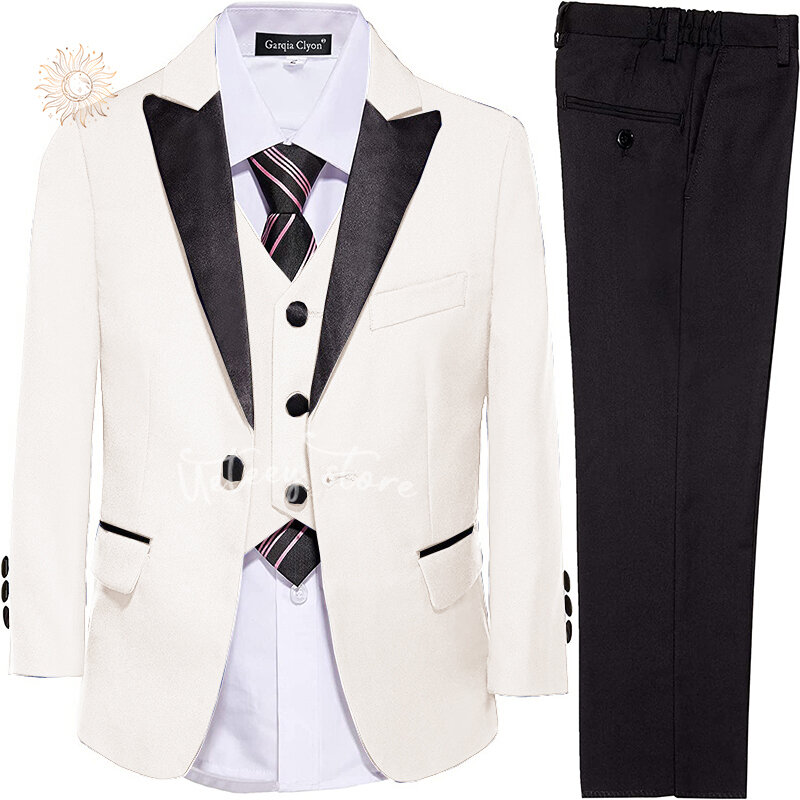 Boys Suits Solid Slim Fit Tuxedo 3 Piece Set with Blazer Jacket Dressing Pants Vest for Kids Wedding Prom Ring Bearer Outfit