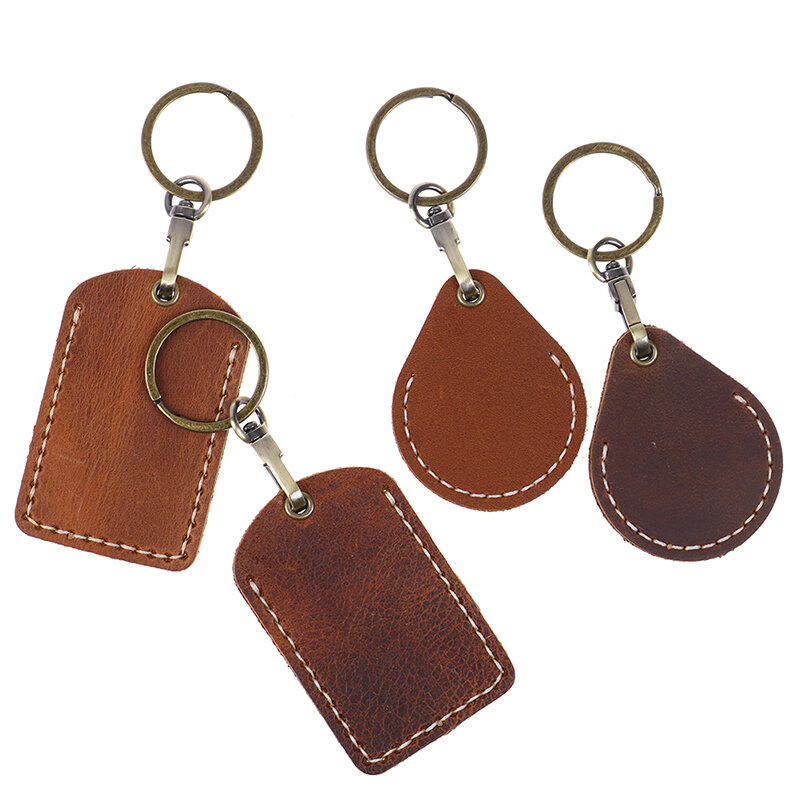 1PC PU Leather Card Bag Key Tag Key Ring Vintage Key Case Keychain Doorlock Access Control Tag Keyfob Tag RFID Tag ID Card Case