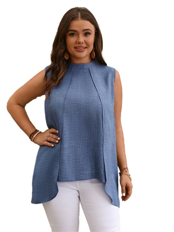 Plus Size Summer Sleeveless Pullover Tops Women Irregular Pleated Patchwork Fashion Ladies Blouses Loose Casual Woman Tops
