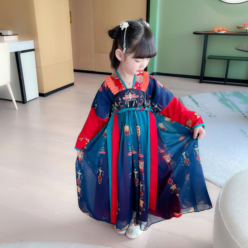 Girl 2022 Spring Autumn New Oriental Retro Embroidery Hanfu Dress Chinese Traditional Skirt Party Evening Performance Vestido