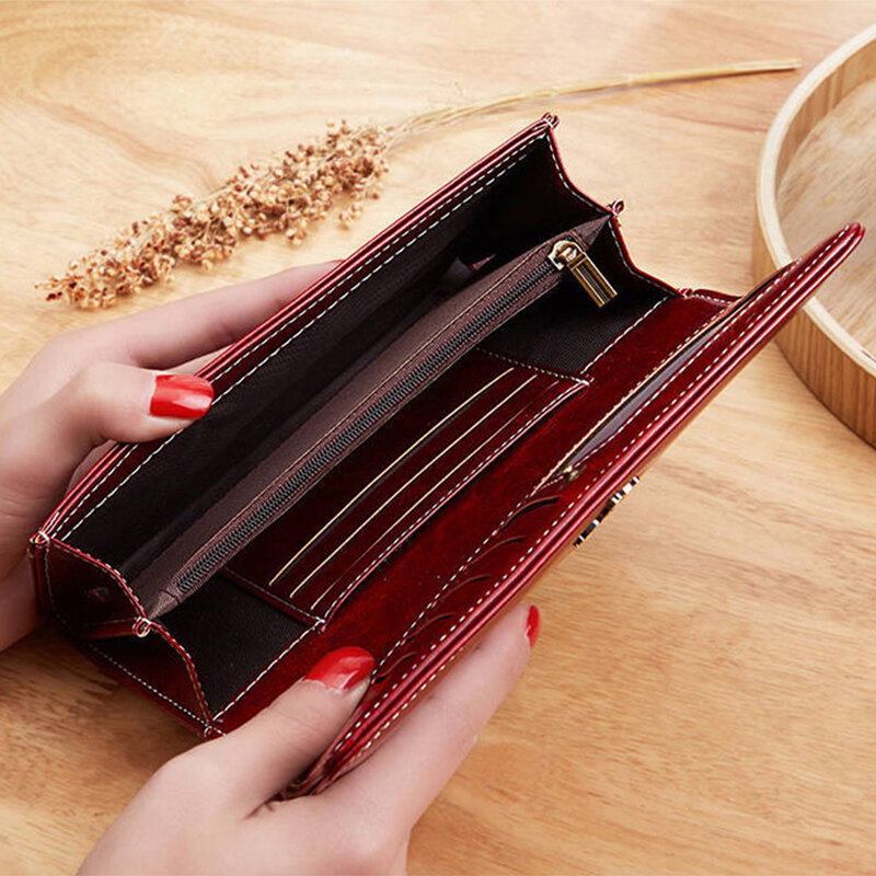 Portefeuille long en cuir de luxe pour femmes, sacs à main, porte-cartes, sacs d'argent, sac à main, mode