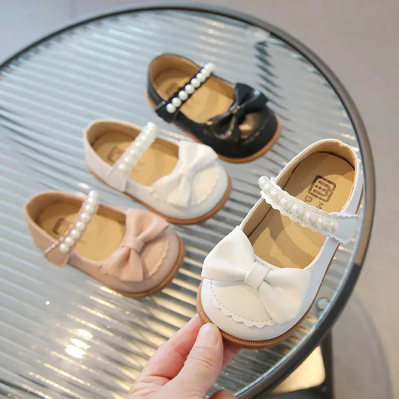 Scarpe in pelle per ragazze primavera autunno nuove scarpe da principessa per bambina con suola morbida scarpe per bambini con perle di moda per bambini H570