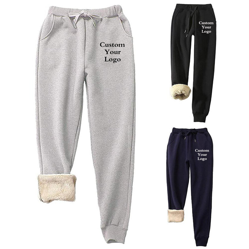 Pantalones de chándal con logotipo personalizado para hombre, pantalones gruesos y cálidos de lana para correr, Jogger con cordón, Invierno