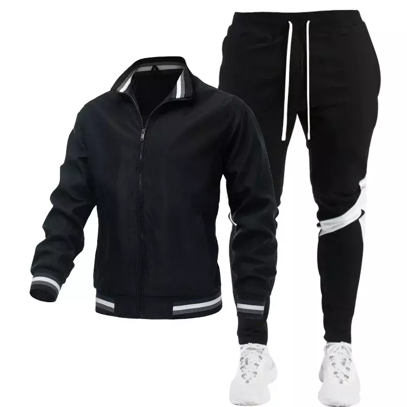 Conjunto deportivo de manga larga para hombre, chaqueta informal con estampado empalmado, tendencia urbana, primavera y otoño, 2023