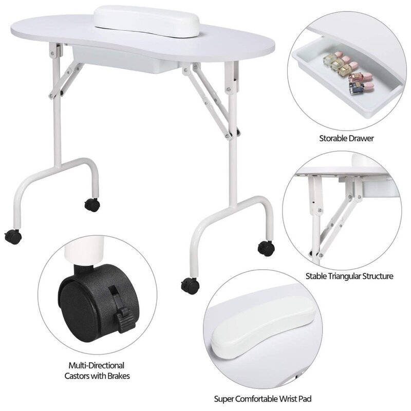 Yaheetech 37-inch Foldable Manicure Table Nail Desk Workstation w/Carrying Case/Wheels for Spa Beauty Salon and Adjustable