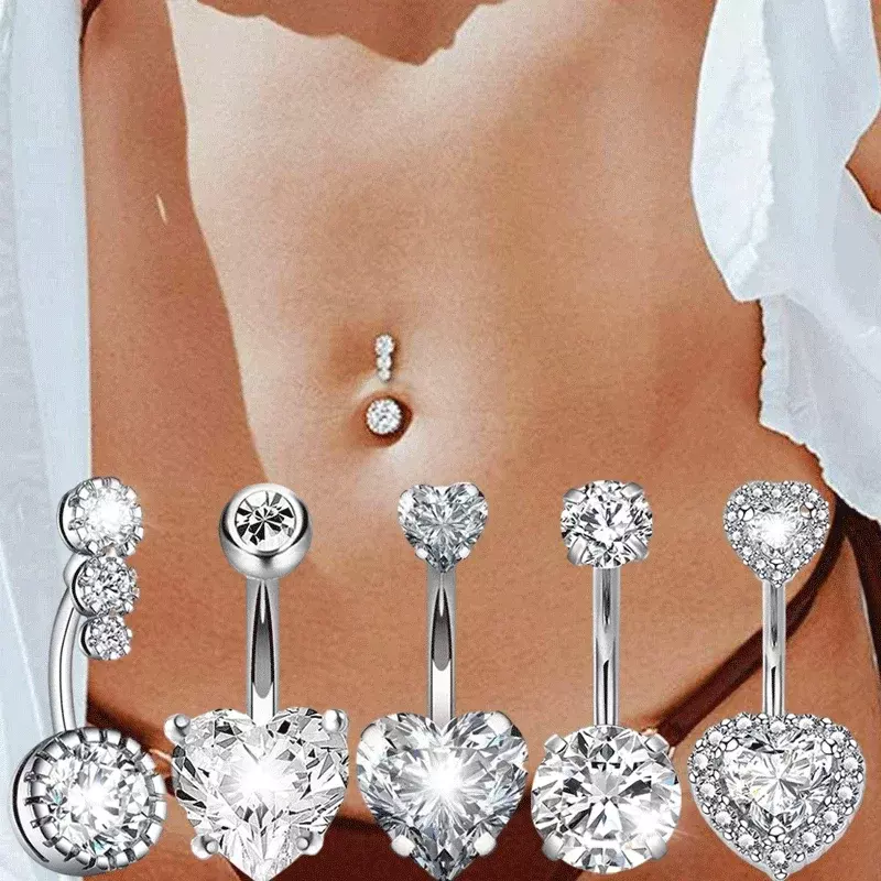 Surgical Steel Crystal Zircon Flower Heart Dollar Letter Eye Pendant Belly Button Piercing Ring Belly Button Ring Body Jewelry
